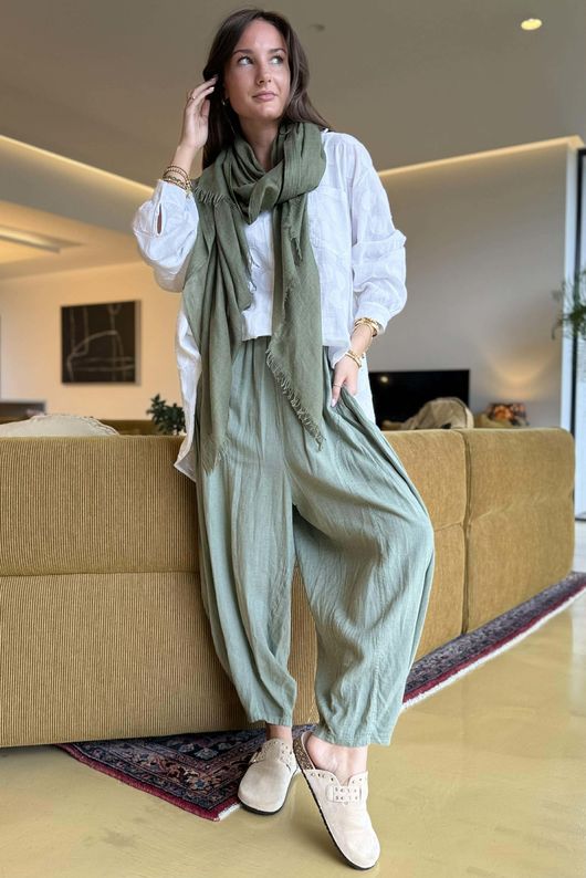 Noa Linen Blend Sia Barrel Trouser Khaki